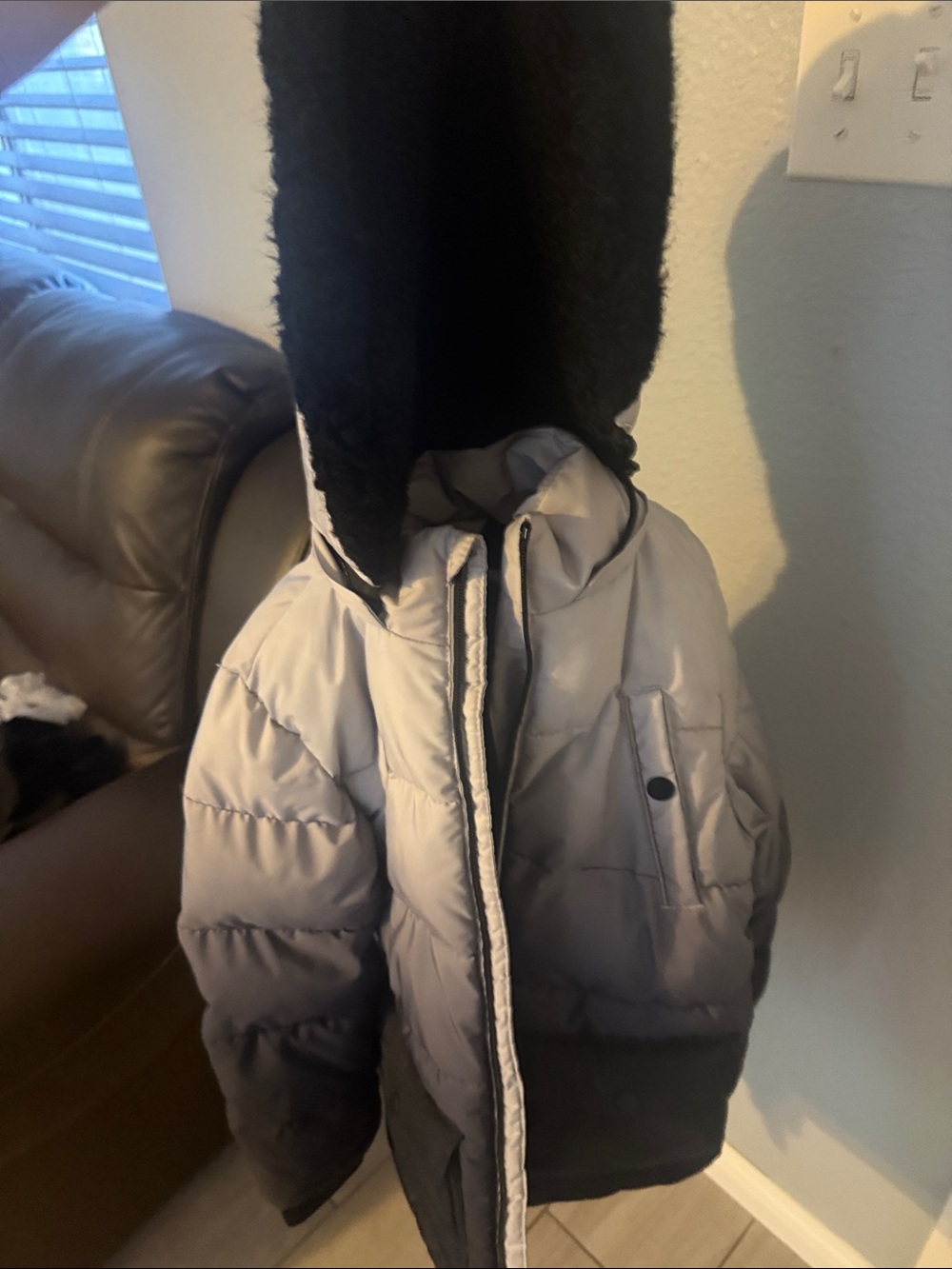 Kids Two-Tone Gray & Black Hooded Puffer Coat